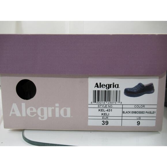 Keli Black Embossed Paisley Shoe - Alegria Shoes Alegria Keli Kel-431 Size 9 EUR 39 Slip On Clogs Comfort Black Embossed Paisley
